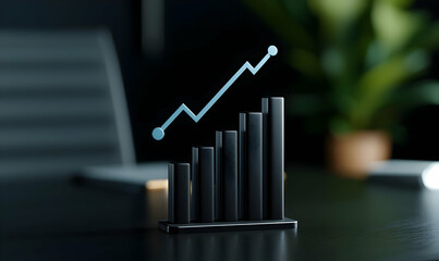 Poster - Black Bar Graph with Rising Line on Dark Background in Office Space