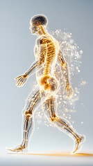 Poster - A stunning hologram of a human body showcases intricate internal organs while depicting the figure in a natural walking motion. The ethereal glow emphasizes the complexity of anatomy