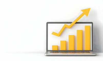 Poster - Laptop with Yellow Graph and Arrow Illustrating Growth and Progress
