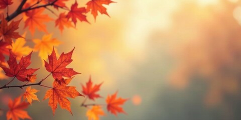 Aufkleber - Autumnal foliage, vibrant red and orange maple leaves against a soft-focus background, perfect for seasonal designs.