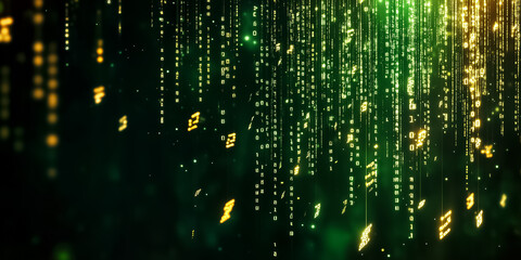 Poster - A mesmerizing digital matrix comes to life with cascading symbols bathed in glowing holographic light, evoking a futuristic atmosphere