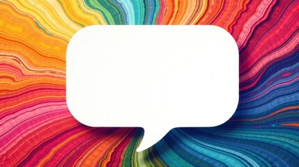 Poster - Blank Speech Bubble on Vibrant Swirling Rainbow Hues Background Ideal for Text or Message Insertion