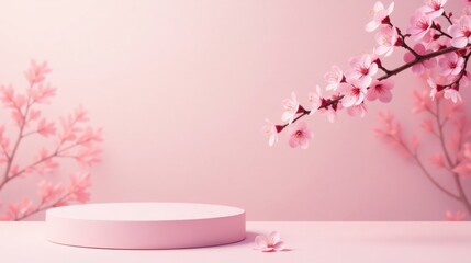 Poster - Pink Spring Blossom Display with Product Presentation Platform