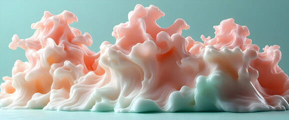 Poster - Abstract Pink And White Sculptures On Mint Background