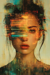 Poster - An innovative artistic representation where intricate digital elements blend seamlessly with a human face, exploring the intersection of technology and humanity in creative expression.