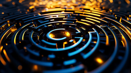 Poster - A mesmerizing labyrinth unfolds with intricate patterns illuminated by glowing edges, creating a captivating interplay of light and shadow