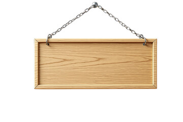 Poster - Wooden signboard with chains, graphic style, white background, concept of signage. Ai generative