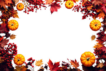 Poster - Autumn pumpkins and leaves frame, collage style, white background, concept of fall. Ai generative