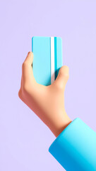 Poster - cartoon hand holding a light blue credit card