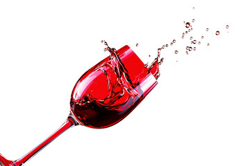 Poster - Red wine splashing from glass, graphic style, white background, concept of elegance. Ai generative