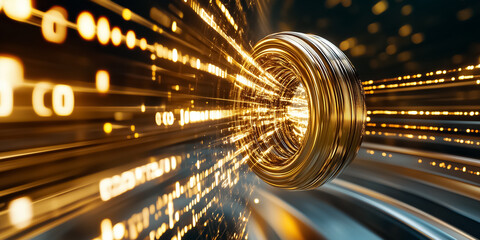Poster - Layers of glowing symbols cascade through a digital matrix, creating a mesmerizing effect reminiscent of a futuristic data stream. The vibrant colors enhance the illusion of depth and movement