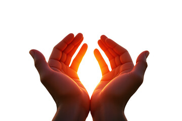Poster - Open hands glowing with light, realistic style on white background. Concept of hope. Ai generative
