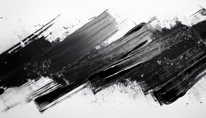 Poster - dynamic black brushstroke abstraction with textured splashes on white background, modern minimalist art for decor, digital painting aesthetic
