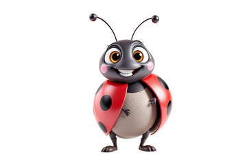 Poster - Cartoon ladybug character on white background. Concept of joy. Ai generative