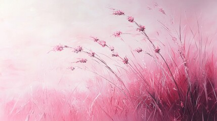 Wall Mural - charming acrylic brush-painted floral design with soft pastel flowers and flowing stems.