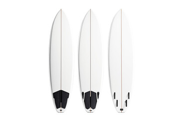 Poster - Three surfboards with different designs on white background. Minimalist style. Concept of surfing. Ai generative