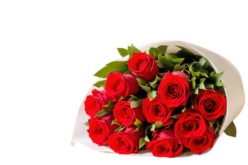Poster - Bouquet of red roses, realistic style, white background, concept of love. Ai generative