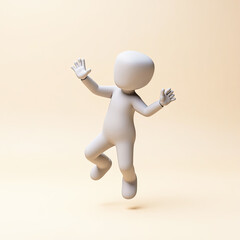 Fototapete - 3d-rendered figure joyfully leaps against a muted beige background