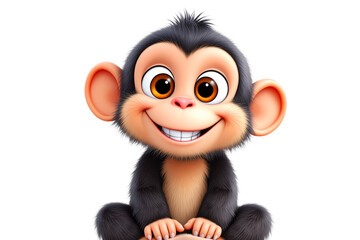 Poster - Cartoon monkey with big eyes on white background. Digital art. Concept of joy. Ai generative