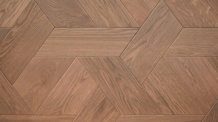 Poster - Flat lay view from above on wooden floor with triangle pattern. The floor is brown and we have charm, attractive feeling