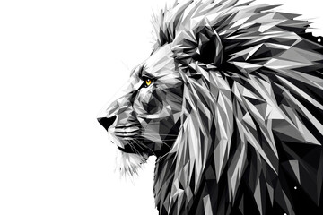 Poster - Lion head in geometric style on white background. Concept of strength. Ai generative