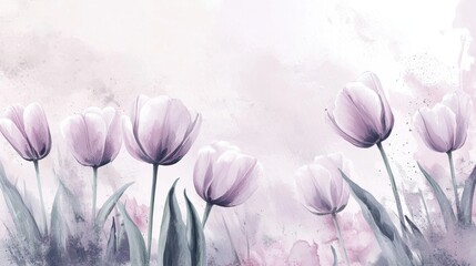 Poster - Classic floral frame with hand-painted acrylic tulips and soft pastel hues for a summer project.