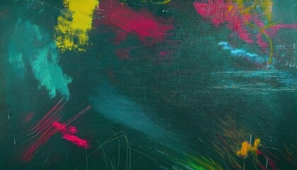 Poster - abstract chalkboard painting with neon brushstrokes and geometric sketches, vibrant artistic backdrop for modern design

