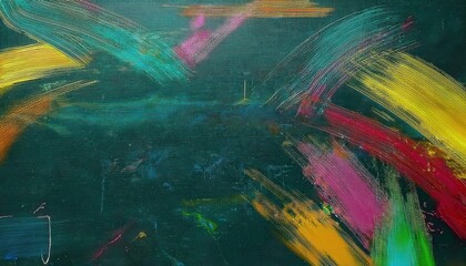 Poster - abstract chalkboard painting with neon brushstrokes and geometric sketches, vibrant artistic backdrop for modern design

