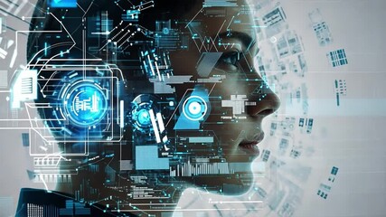 Poster - Advanced cyber forecaster using a neural interface to detect cyber anomalies, isolated on a solid white background.