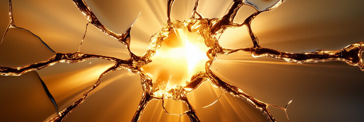 Fototapete - A mesmerizing digital artwork showcases a cracked surface through which radiant light bursts forth, creating a dramatic contrast and illuminating the surrounding area in breathtaking detail