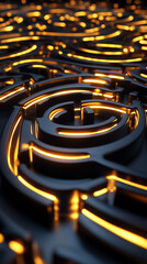 Poster - In a mesmerizing realm of abstract geometry, a labyrinth emerges, its glowing edges illuminating a path through rich shadows, evoking a sense of endless exploration and wonder