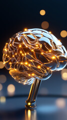 Poster - An intricate design embodies an abstract AI network resembling a brain, illuminated by shimmering data streams that shift and flow, symbolizing intelligence and connectivity