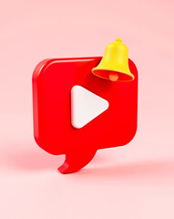 Aufkleber - play button notification in a red speech bubble with a yellow bell