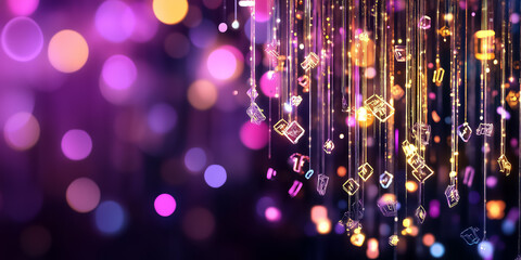Fototapete - A cascade of luminous symbols drips from a digital matrix, illuminating the virtual realm with vibrant colors and holographic effects. Pulsating lights create an entrancing atmosphere