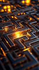 Fototapete - Exploring a captivating fractal labyrinth that twists infinitely, illuminated by glowing edges and cast in deep shadows, evoking a sense of endless wonder and mystery
