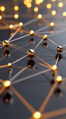 Poster - A mesmerizing grid of radiant nodes entwined by fine lines creates an intricate display, symbolizing the complexity of artificial intelligence in a digital realm, as twilight approaches