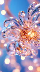 Fototapete - An intricate 3D fractal structure emerges, showcasing iridescent translucent elements that mimic organic cells, illuminated by a soft, enchanting light