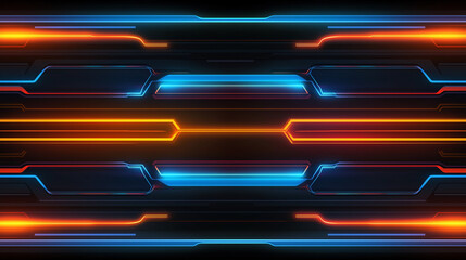 Fototapete - A futuristic abstract background in a high-tech style in orange and blue colors. Shining lines and patterns resembling neural networks, connections, and digital circuits