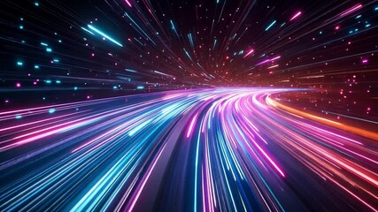 Poster - Digital Highway: A mesmerizing, dynamic digital highway streaks through the dark expanse of cyberspace, illuminated by vibrant streaks of light and a sense of rapid movement.