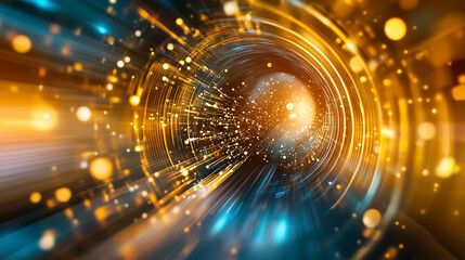 Fototapete - A dynamic digital environment showcases a cascade of glowing symbols cascading down, enveloped in a captivating holographic glow, suggesting advanced technology and endless possibilities