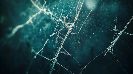 Dark Teal Spiderweb Abstract: A Broken Web's Intricate Design
