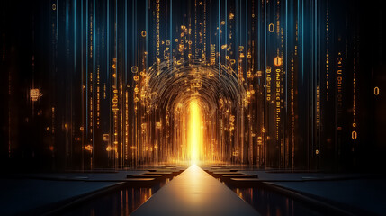 Poster - A breathtaking digital matrix stretching endlessly, adorned with glowing symbols cascading downwards
