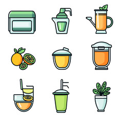 Poster - Set of Illustrated Icons Representing Beverages and Cosmetic Containers