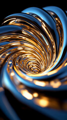 Poster - A mesmerizing fractal pattern unfolds in an endless spiral, showcasing a metallic texture that brilliantly reflects light, creating a dance of shimmering colors and depth