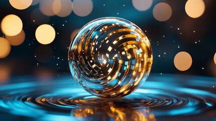 Fototapete - A spherical object showcases a captivating data matrix with ever-changing patterns, surrounded by shimmering reflections