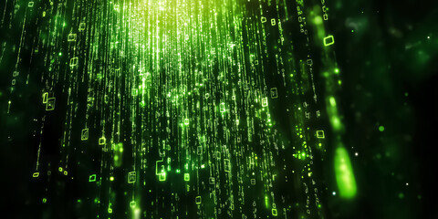 Fototapete - Cascading symbols flow seamlessly in a vibrant green digital matrix, evoking a sense of advanced technology and endless possibilities. Holographic effects enhance the immersive experience