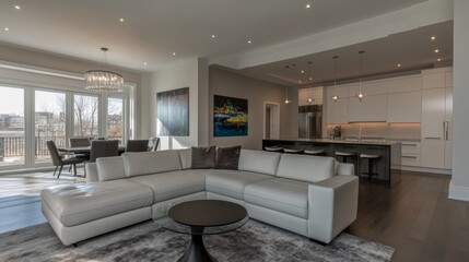 Aufkleber - A modern open-concept living space with a large sectional sofa, perfect for entertaining guests.