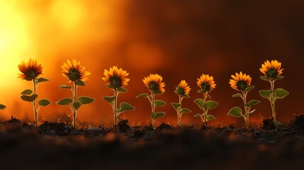 Poster - A row of sunflower seedlings reaching toward the sunlight, symbolizing hope and new opportunities.