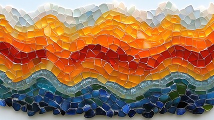 Poster - Abstract mosaic wave pattern featuring a spectrum of vibrant colors on a white background