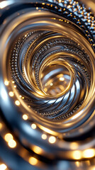 Fototapete - A captivating spiral descends into infinity with metallic surfaces reflecting soft light. The intricate design shimmers, inviting viewers into a dreamlike exploration of patterns